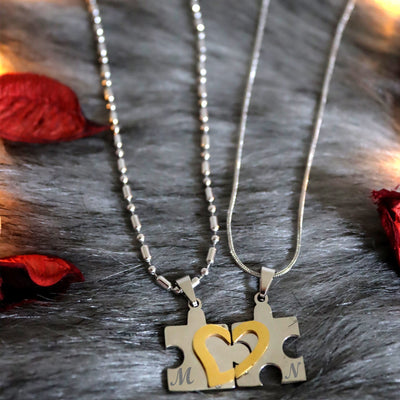 Silver Puzzle gold heart Necklace