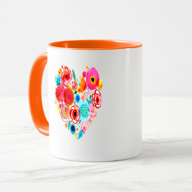 Floral Heart on orange mug