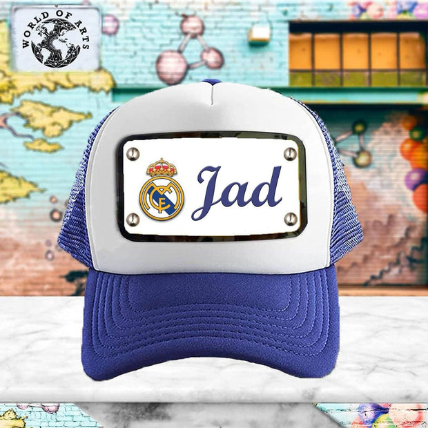 Customized real madrid blue white cap