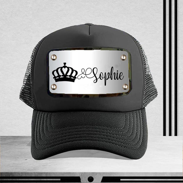 Full silver front customized black cap