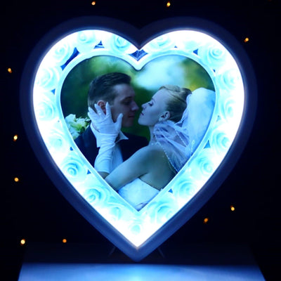 Heart LED with blue frame flowers