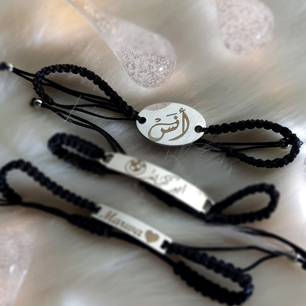Black Rope Oval Stainless Steel Bracelet