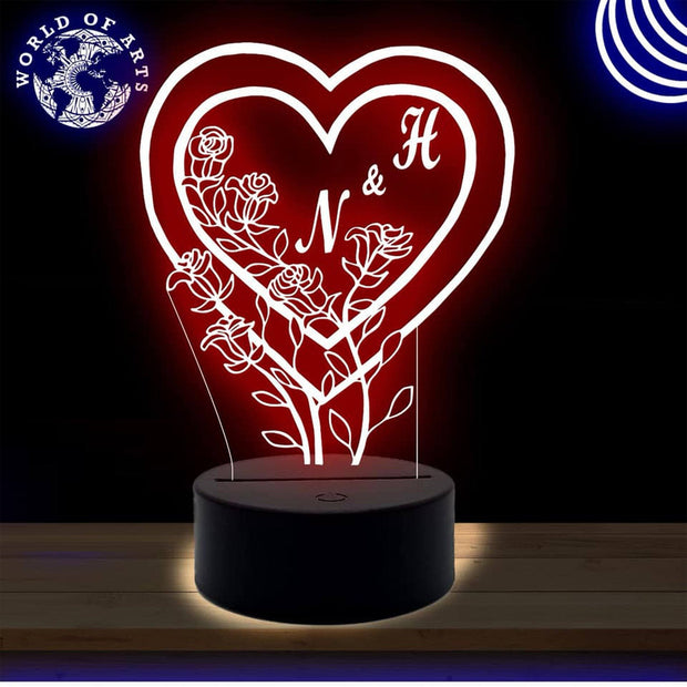 Floral Heart Letters 3D Lamp