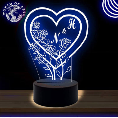 Floral Heart Letters 3D Lamp