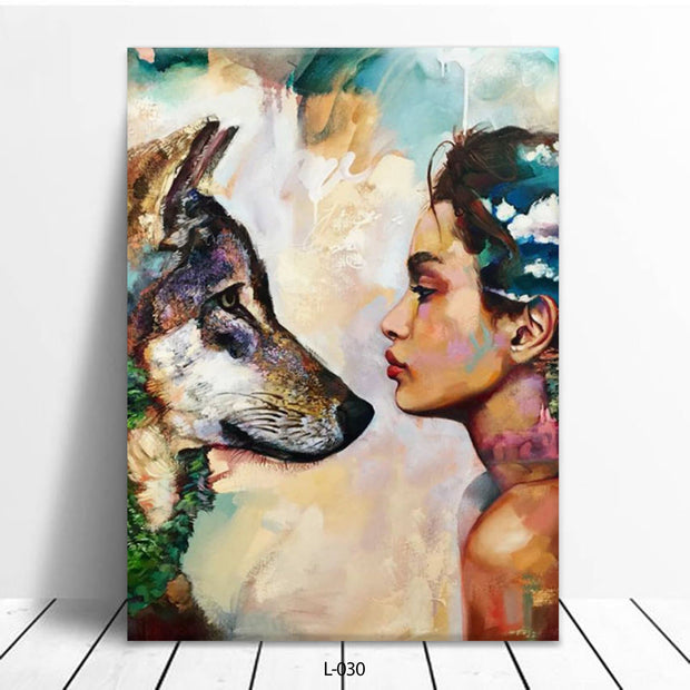 Wolf and woman Canvas Portrait