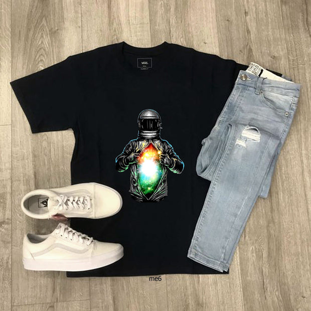 Colorful astronaut black T-Shirt