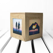 Customized Engraved Romantic Floral Oak Frame Wooden Pictures Cube